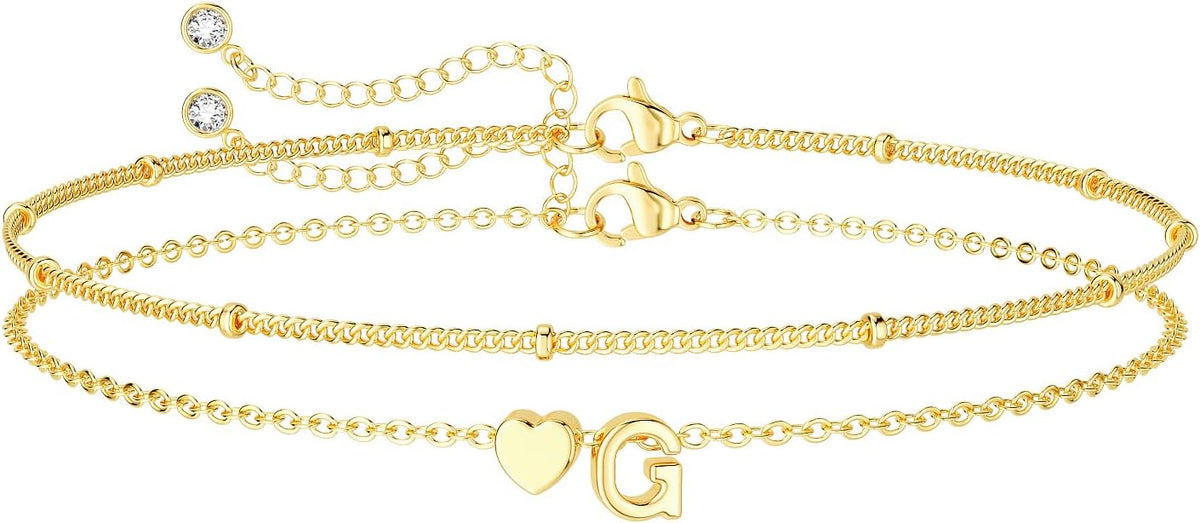 DEARMAY Dainty Initial Heart 14K Gold Plated Bracelets for Women Trendy, Letter Charm Bracelet Jewelry Cute Simple Fashion Chain Gift