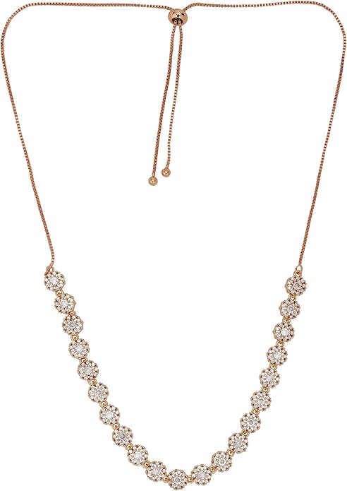 Nilu's Collection American Diamond Stone Studded | Rose Gold/Silver Plated | Anti Tarnish Jewellery Set for Women | Matching Earrings Perfect for Weddings and Special Occasions