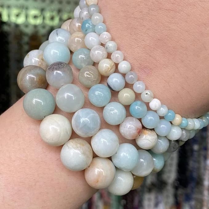 6mm 63pcs Natural Stone Beads Colorful Amazonite Gemstone Round Loose Beads for Jewelry Making DIY Bracelet Necklace Earrings15 Inch