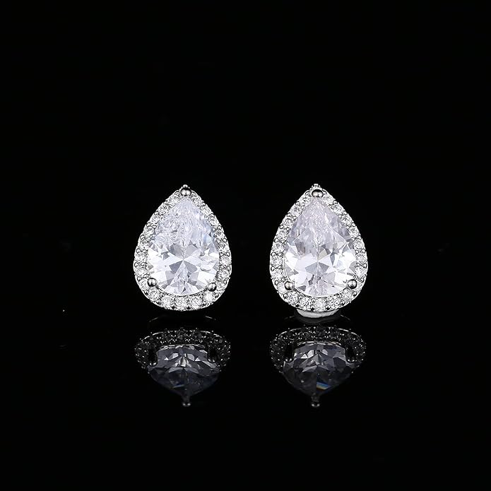 YOMELA Cubic Zirconia Earrings Studs, Halo CZ Birthstone Simulated Diamond Stud Earrings for Women