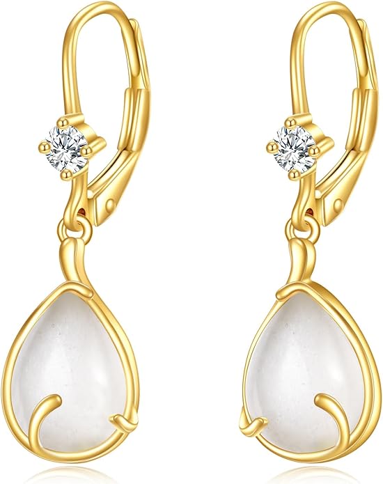 DOVRAN 10K 14K Solid Gold Leverback Earrings for Women Real Yellow Gold Filigree Dangle Earrings Trendy Jewelry Birthday Christmas Gifts for Wife Mom