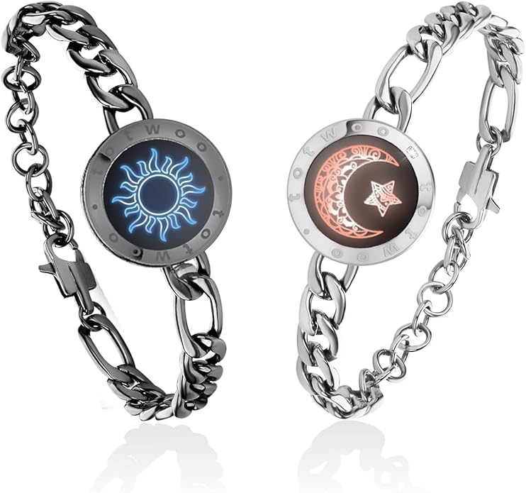 TOTWOO Long Distance Touch Bracelets for Couples, Smart Light & Vibration Love Jewelry, Long Distance Valentines Day Gifts for Him Her Women Men, One-to-One Bluetooth Pairing via App