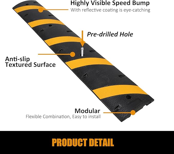 Garvee Speed Bump, 2 Pack 6 ft Rubber Speed Bumps for Asphalt Road Driveway, 25000 LBS Load Capacity Modular Cable Ramps Cable Protector Ramp Hose Protector Ramp with 2 Cord Channel