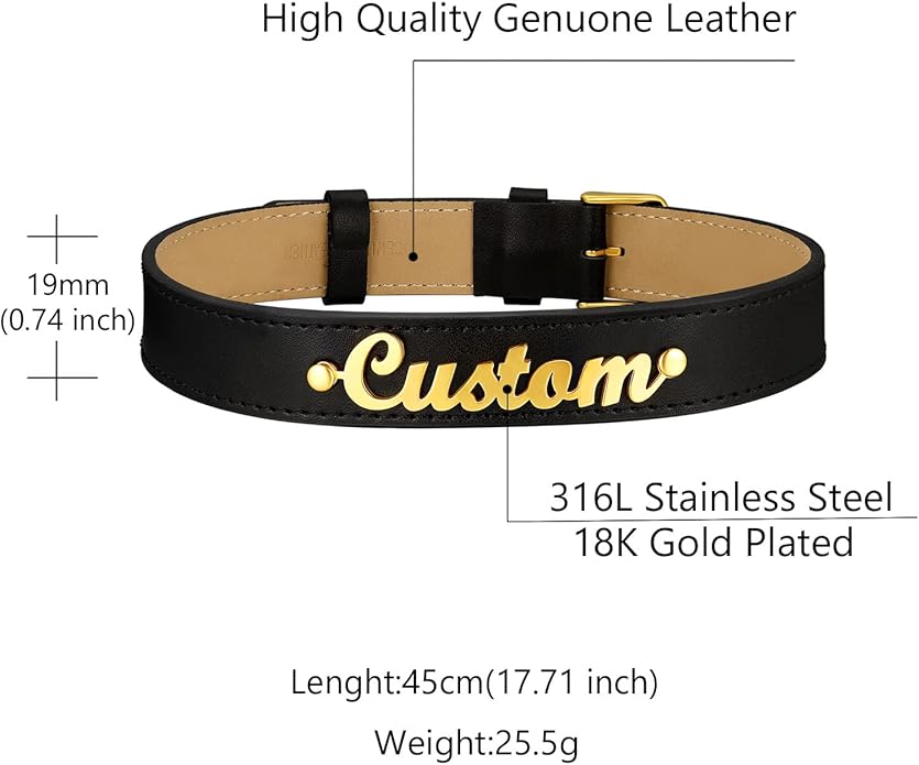 Custom4U Personalized Black Leather Choker Necklace with Picture/Name/Initials/Letters Charm,Custom Made Adjustable Choker Collar Gothic Punk Necklaces Jewelry Gifts for Women