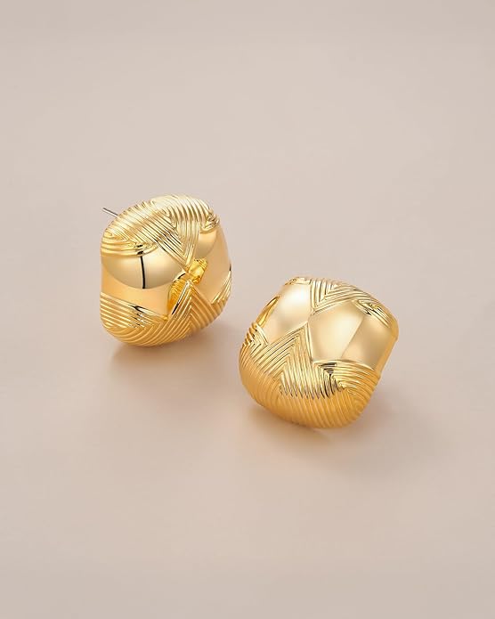 SNGIA18K Gold Plated Dangle Textured Ribbed Irregular Large Leaf Statement Earrings for Women by SNGIA, Handmade Dramatic Geometric Trendy Summer Drop Leaf Flower Jewelry Gifts, Bold Beachy Vintage Plant Fashion Drop Accessories, Vintage Nickle Free Fl...