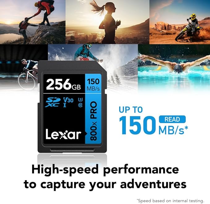 Lexar 256GB High-Performance 800x PRO SD Card, UHS-I, C10, U3, V30, 4K, Up to 150MB/s Read SDXC Memory Card, for Point-and-Shoot & Mid-Range DSLR Cameras, HD Camcorders (LSD0800P256G-BNNNU)