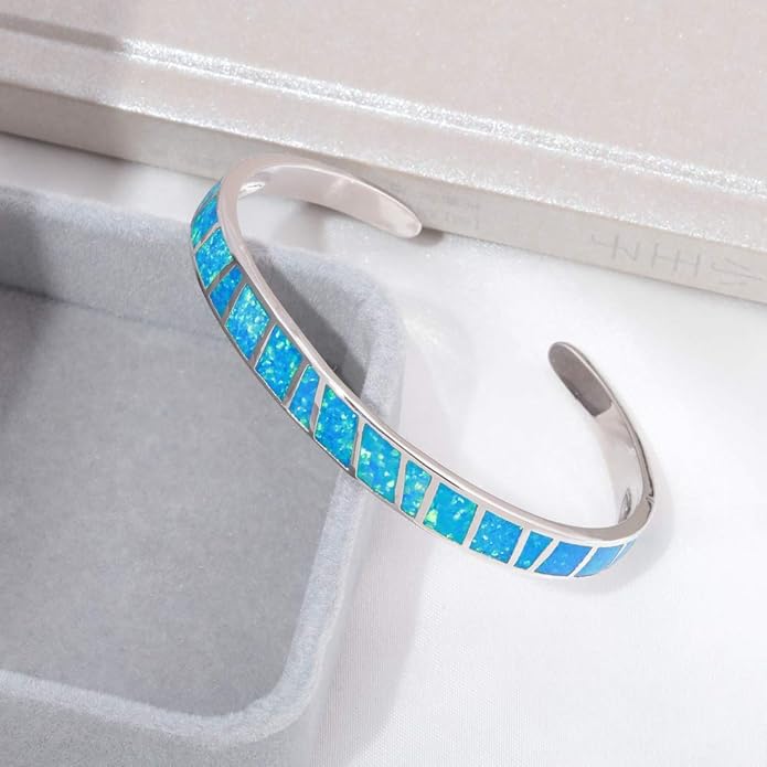 CiNily Womens Cuff Bracelet,Opal Bangle Bracelets Gold Plated Hypoallergenic Ladies Gemstone Open Cuff Bangle Bracelet