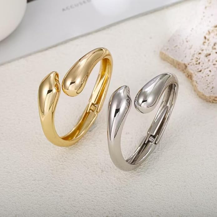 Gold/Silver Cuff Bangle Bracelets For Women Chunky Waterdrop Twisted Hinged Bangle Bracelets Minimalist Arm Cuff Bracelet Jewelry Gifts