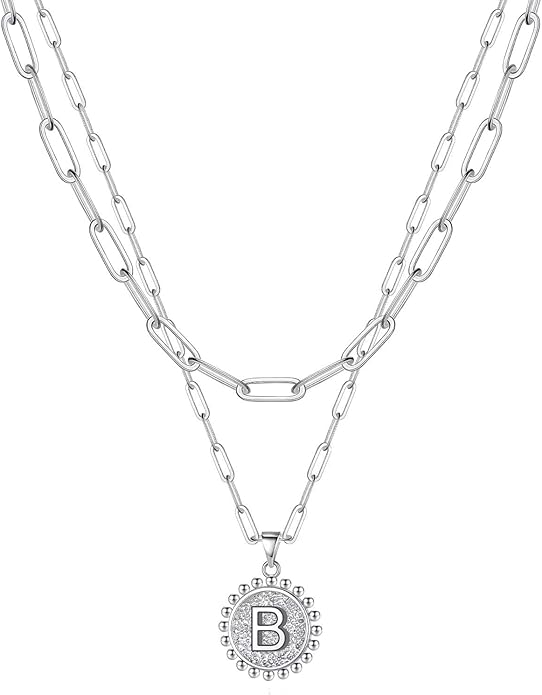 Yoosteel Valentines Gifts for Women Her - Gold Layered Initial Necklaces for Women 14K Gold Plated Dainty Layering Paperclip Link Chain Necklace Coin Initial Necklace Birthday Gifts for Teen Girls