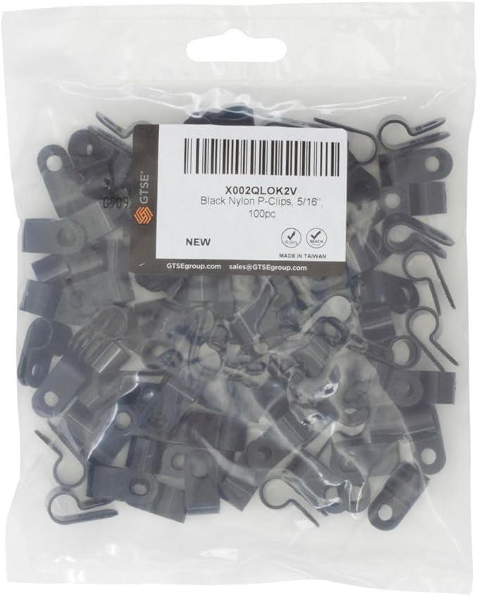 GTSE Black Nylon Plastic Cable Clamps, 5/16" Screw Mounts for Cable, Rope, Tube Management, 100 Pack