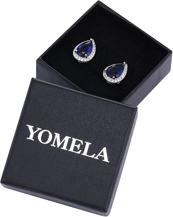 YOMELA Cubic Zirconia Earrings Studs, Halo CZ Birthstone Simulated Diamond Stud Earrings for Women