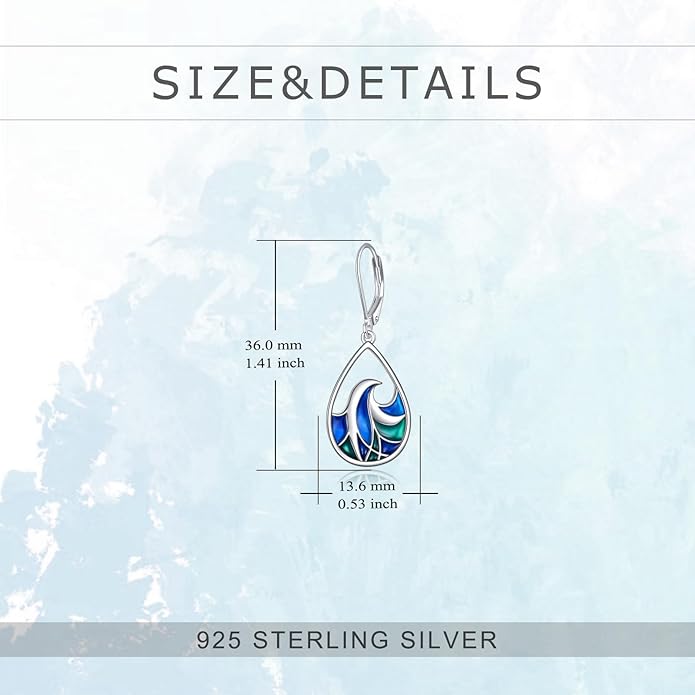 925 Sterling Silver Wave Leverback Dangle Earrings Enamel Leverback Earring Jewelry for Women Birthday Gifts