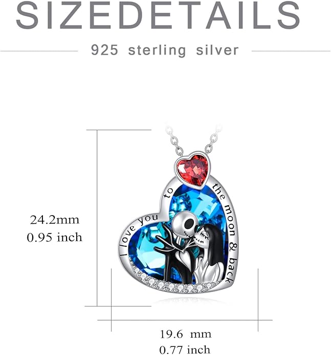 LILALO Nightmare Necklace Sterling Silver Abalone Shell Crystal Jack and Sally Necklace Jack Skellington Skull Jewelry Skull Necklaces for Women