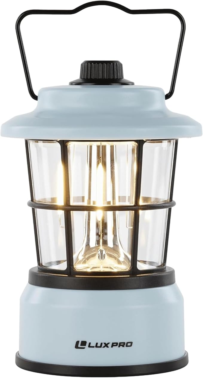 LUXPRO Retro LED Lantern - Battery-Powered Emergency Lantern - Water Resistant - Bright LED Lamp for Indoor & Outdoor Use - Use for Tents, Hiking or Hurricane Prep (Blu, Pack of 1)