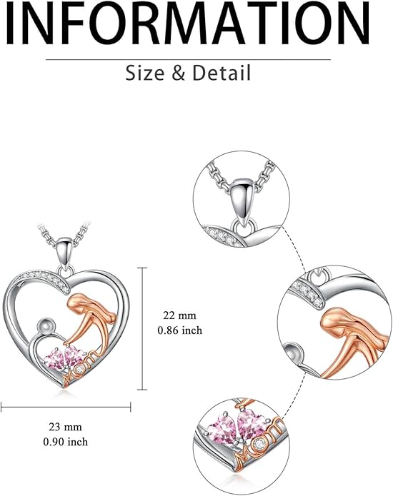 Valentines Day Gift for Mom Mother Daughter Necklace Birthstone Necklaces for Women Anniversary Jewelry Valentine Mothers Day Christmas Birthday Gifts for Mom Women Her Wife Girlfriend
