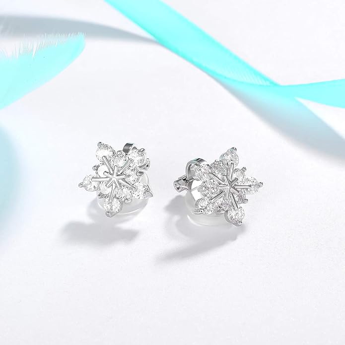 SELOVO Snowflake Flower Zircon Cubic Zirconia Clip on Stud Earrings for Women