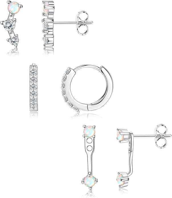 FIASASO 3 Pairs 925 Sterling Silver Hypoallergenic Earrings for Women Trendy - 14K Gold Plated Stud Hoop Cartilage Earrings Set Small Earring Stacks for Sensitive Ears Non Tarnish Dainty Silver Earring