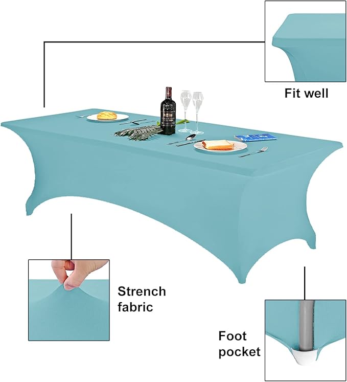 FORLIFE Spandex Table Cover，Fitted Tablecloth for Rectangular Tables, Stretch Patio Table Covers, Universal Spandex Table Cover for Wedding, Banquet, Party (8ft, Aqua)
