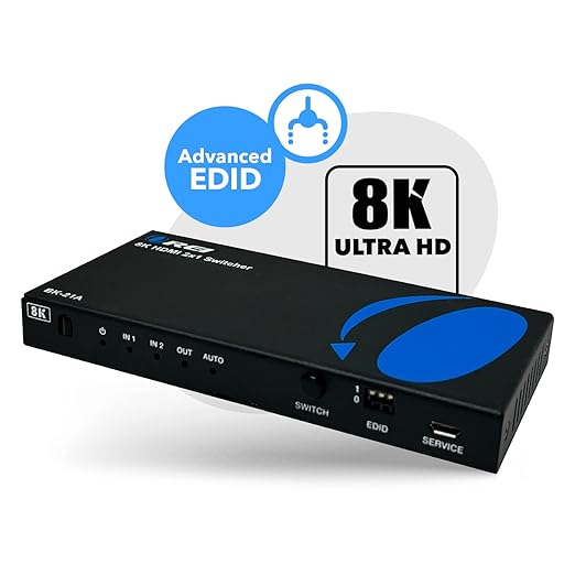 OREI 8K HDMI 2.1 Switch 4K@120hz Switcher 2 in 1 Out, with Audio Extraction 48Gbps Bandwidth, Ideal for Gaming and Streaming (BK-21A)