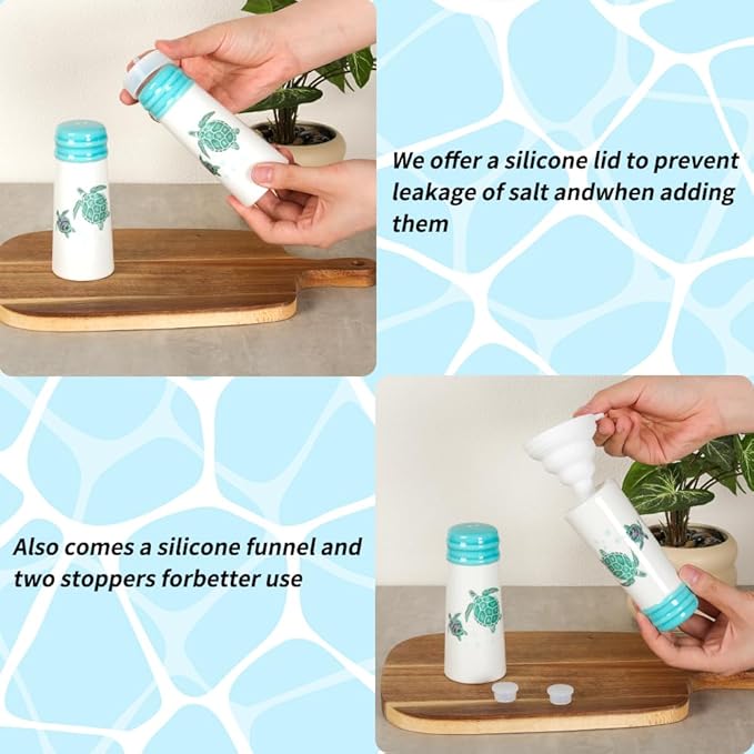 Salt and Pepper Shakers Set - HAPPY KIT 2-Count Ceramic Salt and Pepper Grinder Set with Silicone Lid and Funnel for Table, RV, Camp, BBQ Gift Box Ready (Sunflower)
