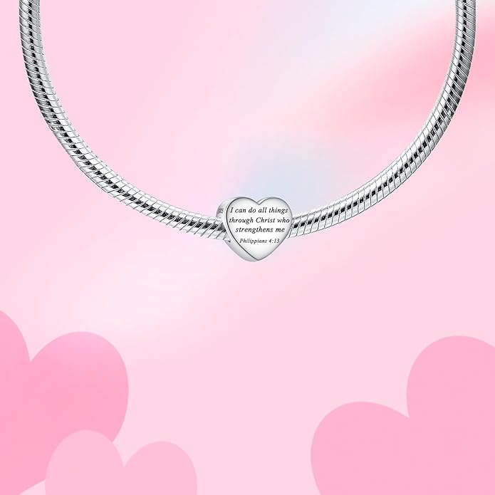 Bible Family Mom Wife Love Heart Dangle Charm 925 Sterling Silver Charms fits Bracelets and Necklace Pendant Bead Charms Jewelry Present for Women Family Friends