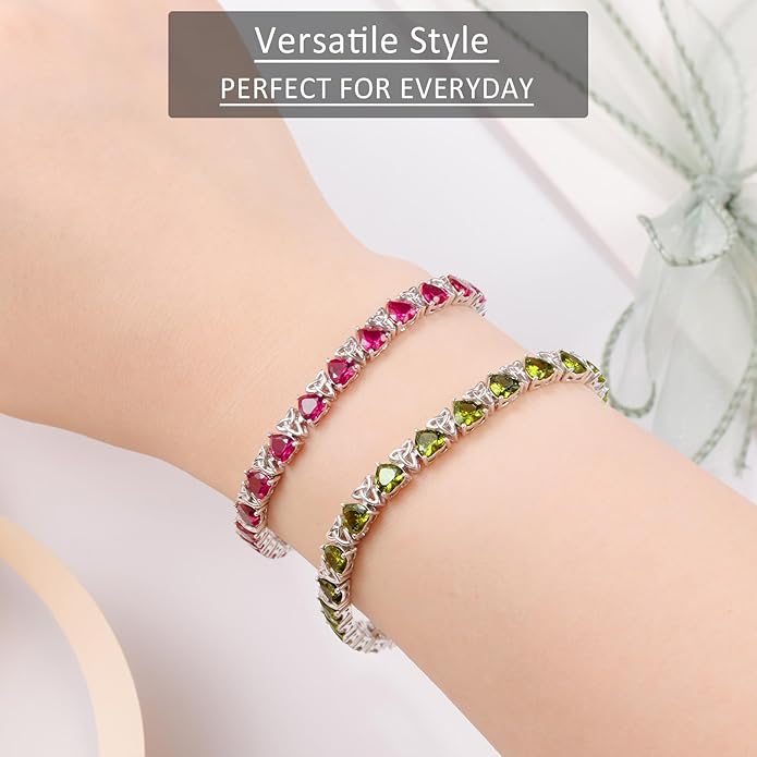Birthstone Tennis Bracelets for Women, 925 Sterling Silver Heart Shaped Celtic Trinity Knot, 7 Inch Charm Trendy Hypoallergenic Anniversary Birthday Gifts for Her