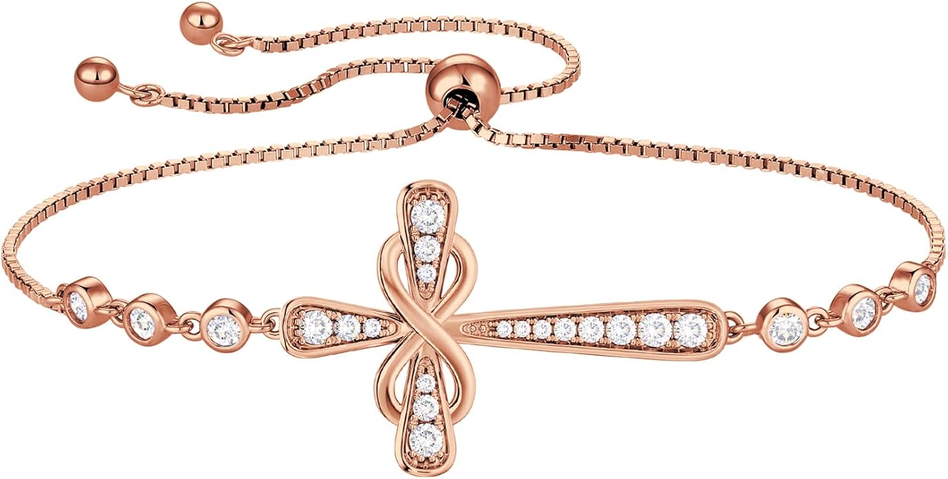 YL Cross Bracelet 925 Sterling Silver Infinity Sideways Link Bracelet Birthstone Jewelry for Women