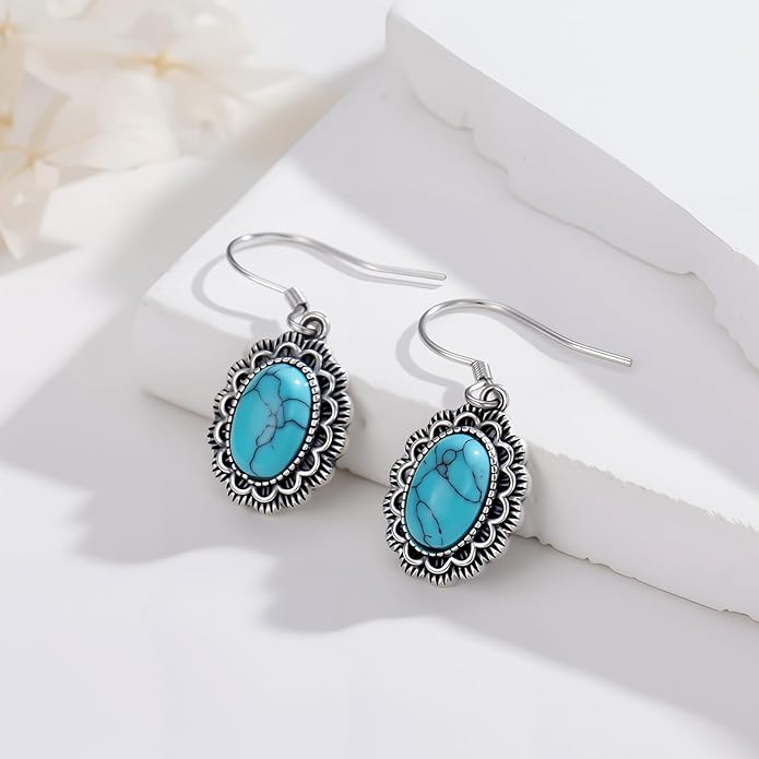 Western Earrings for Women 925 Sterling Silver Turquoise Western Country Dangle Drop Earrings Country Jewelry Gifts for Cowgirl Cowboy