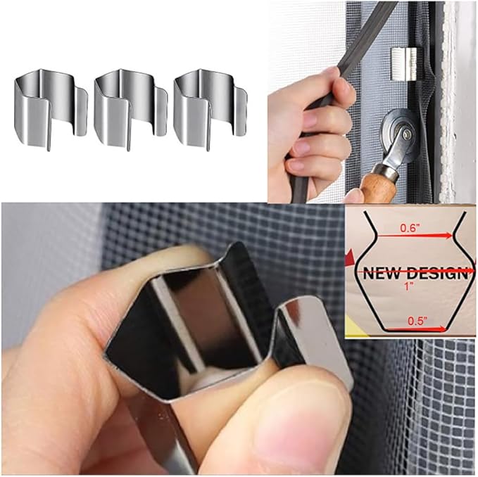 Windows Screen and Screen Door Repair Kit Including Steel/Nylon Roller with Bearing, Spline Removal Hook, Screen Retainer Spline and Screen Clips for Installing Door Window Mesh, 5pcs
