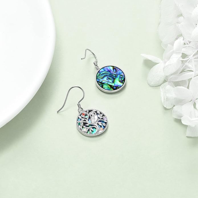 Tree of Life Earrings Sterling Silver Celtic Tree of Life Abalone Shell Dangle Drop Earrings for Women Jewelry
