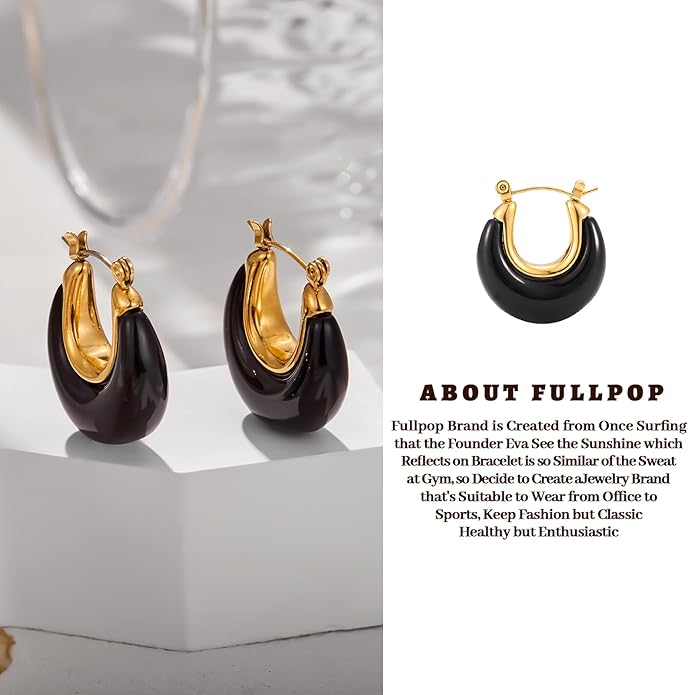 Fullpop Vintage Earrings for Women, Chunky 14K Gold Plated Resin Hoop Earrings Lightweight Hollow Drop Earrings Hypoallergenic Earrings for Women Vintage Anthropologie Jewelry Gifts for Women