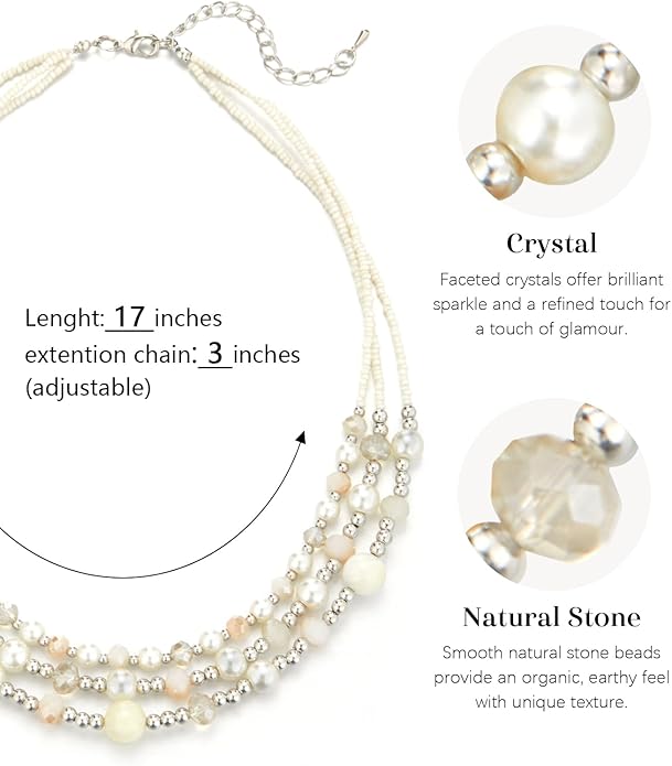 Noessla Beaded Statement Necklaces for Women Layered Chunky Bead Necklace Fashion Costume Jewelry Gifts for Mom