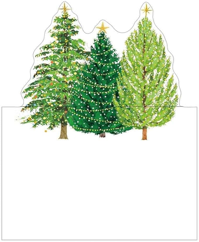 Caspari Christmas Trees with Lights Die-Cut Place Cards - 24 Count