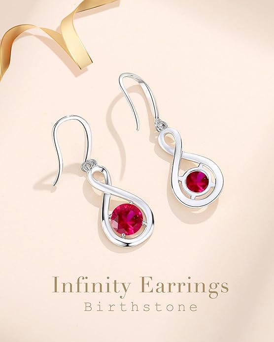 FANCIME Valentines Day Gift Dangle Drop Earrings 925 Sterling Silver Dainty Infinity Round Gemstone Birthstone Jewelry Birthday Gifts for Her Women