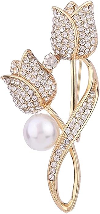 Crystal Pearl Flower Brooches Pins Fashion Beautiful Created Rhinestone Floral Brooch Good Idea for Party Dance Wedding Banquet for Elegant Women Girl