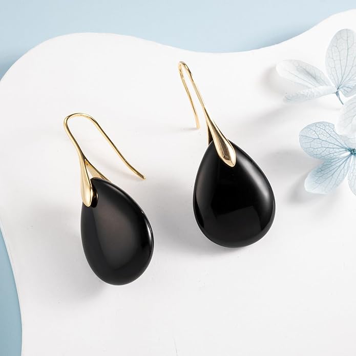 SELOVO Agate Teardrop Stone Grey Drop Earrings Fishhook Dangle Earrings for Women