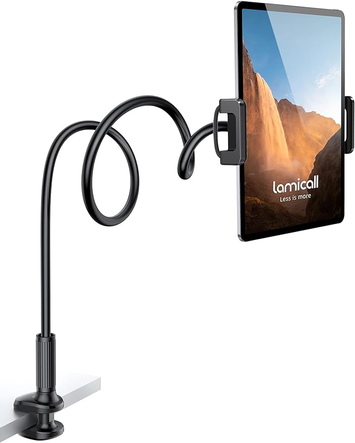 Lamicall Gooseneck Tablet Mount Holder for Bed - Flexible Tablet Arm Clamp for Bed Compatible with Pad Mini 7.9, Air 9.7, Pro 10.5, Kindle, Switch, Galaxy Tabs, More 4.7-11" Device - Black