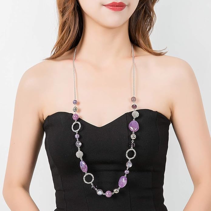 PEARL&CLUB Long Beaded Necklaces For Women - Sweater Chain Fashion Jewelry Necklace Gifts For Women
