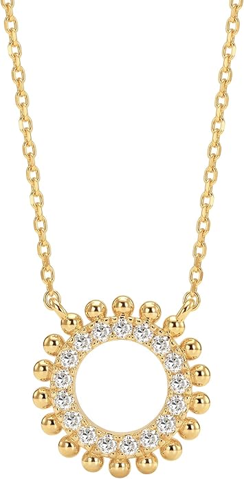 MEVECCO Gold Necklace for Women 18k Gold Plated Sun Charm Choker Pendant Necklace Handmade Minimalist Small Cute Jewelry for Birthday Gifts