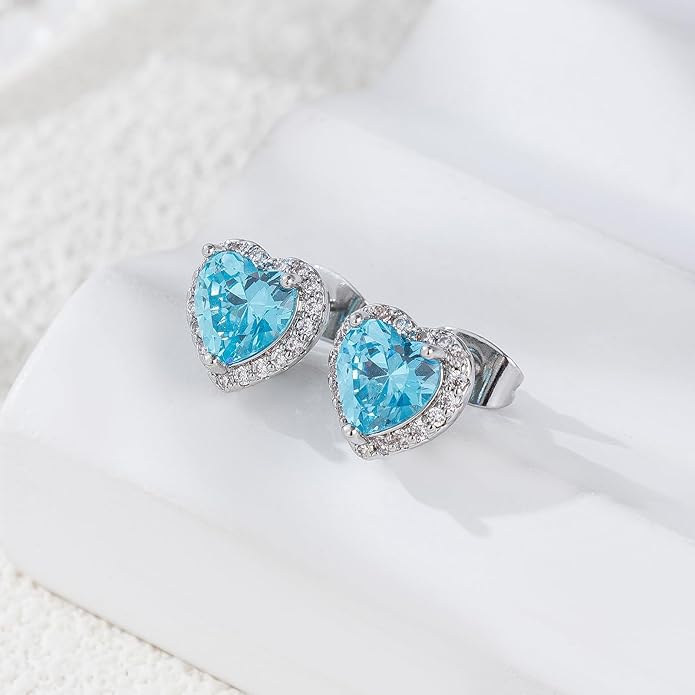 YOMELA Cubic Zirconia Earrings Studs, Halo CZ Birthstone Simulated Diamond Stud Earrings for Women