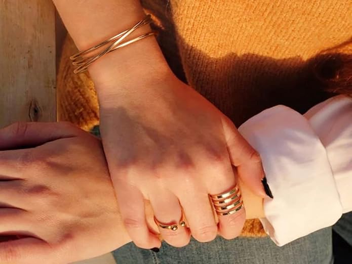 PERNNLA PEARL Dainty Gold Bar Bracelet for Women Simple Delicate Thin Cuff Bangle Hook Bracelet 18K Gold Plated Handmade Minimalist Jewelry