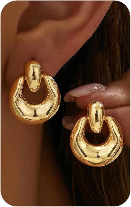 14K Gold Plated Knot Statement Earrings for Women Hypoallergenic Chunky Drop Dangle Earrings - Lightweight Fashion Accessories Gold Jewelry Gifts for Womens Trendy
