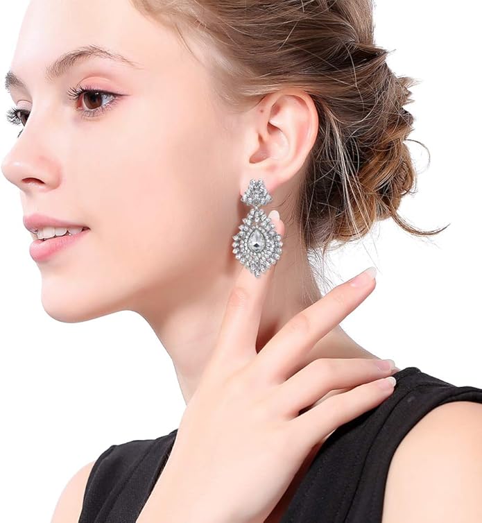 mecresh Flower Teardrop Bridal Wedding Dangle CZ Earrings in Silver/Gold Tone for Women Girl Bride Gift …