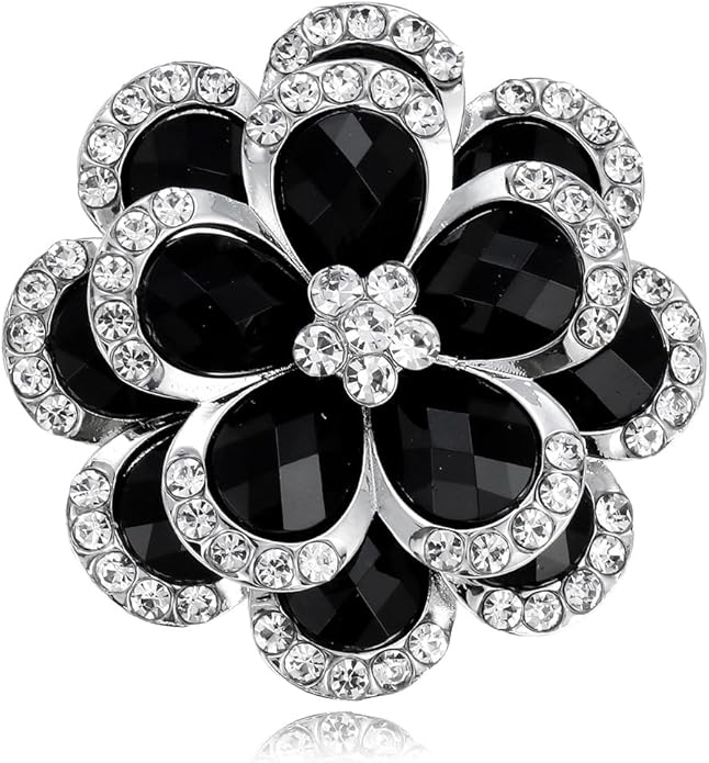 Rhinestone Flower Brooch for Women Vintage Style Black White Crystal Flower Brooch Pin Sparkling Bridal Wedding Crystal Pin Elegant Clothing Hat Bag Accessories Christmas Birthday Party Wedding Costume Jewelry