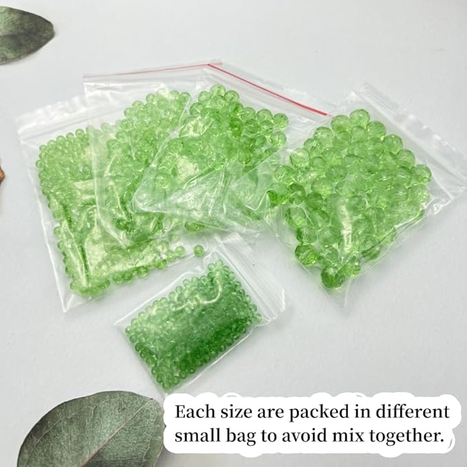 600pcs Crystal Glass Beads 3mm 4mm 6mm 8mm 10mm Rondelle Faceted Crystal Beads Spacer Beads for Necklace Bracelet Earrings DIY Jewelry Crafts Making Supplies(Light Green)