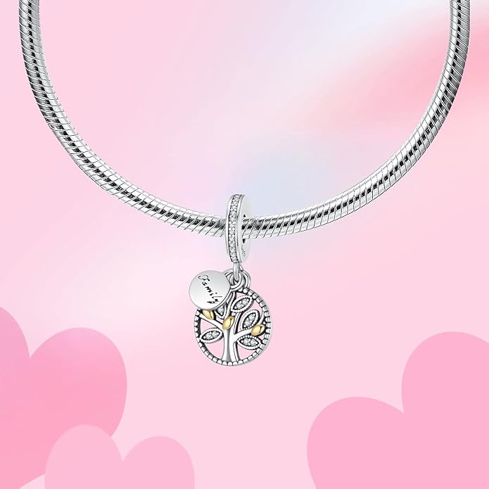 Birthday Fashion Love Heart Dangle Charm 925 Sterling Silver Charms fits Bracelets and Necklace Pendant Bead Charms Jewelry Present for Women Family Friends