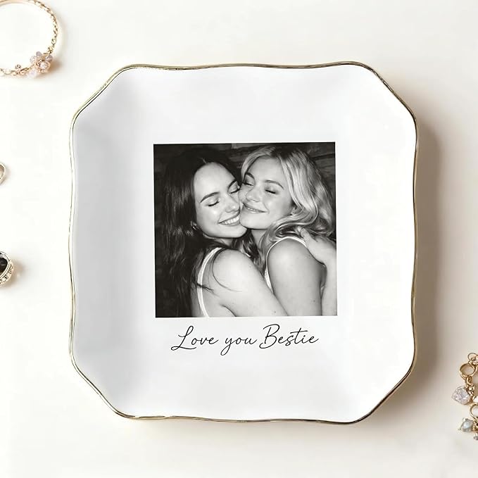My4gifts Personalized Besties Photo Jewelry Dish, Sisters Jewelry Dish, Custom Besties Gifts, Bff Gifts, Friendship Gift, Best Friend Gift for Women, Custom Jewelrys Plate, Birthday, Christmas/3