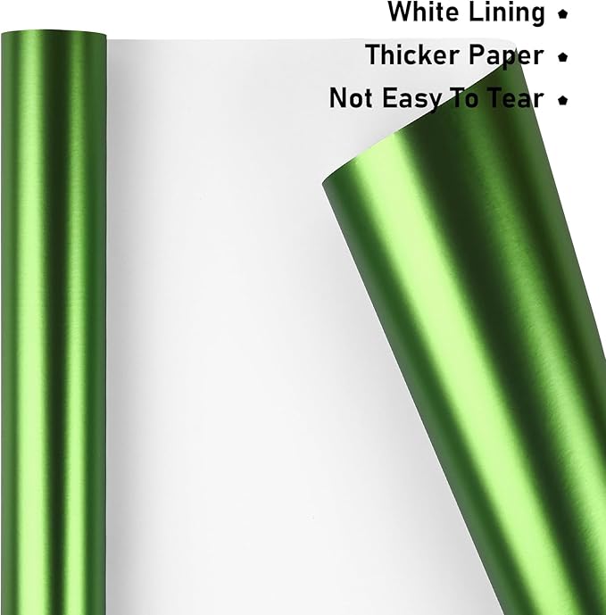 NESCCI Matte Metal Light Green Wrapping Paper, Solid Color Paper,Gift Wrapping Paper,Perfect for Wedding,Valentine's Day,Birthday, Christmas,Baby Shower,DIY Bouquet (17.5 Inches X 32.8 Feet)