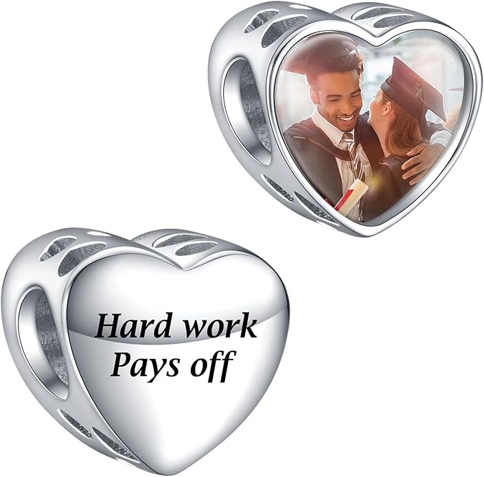 Annmors Personalized Photo Charms For Bracelets/Necklace 925 Sterling Silver Love Heart Shaped Engraved Customize Picture Gift for Birthday Mother's Day,Bead Charms Jewelry for Women