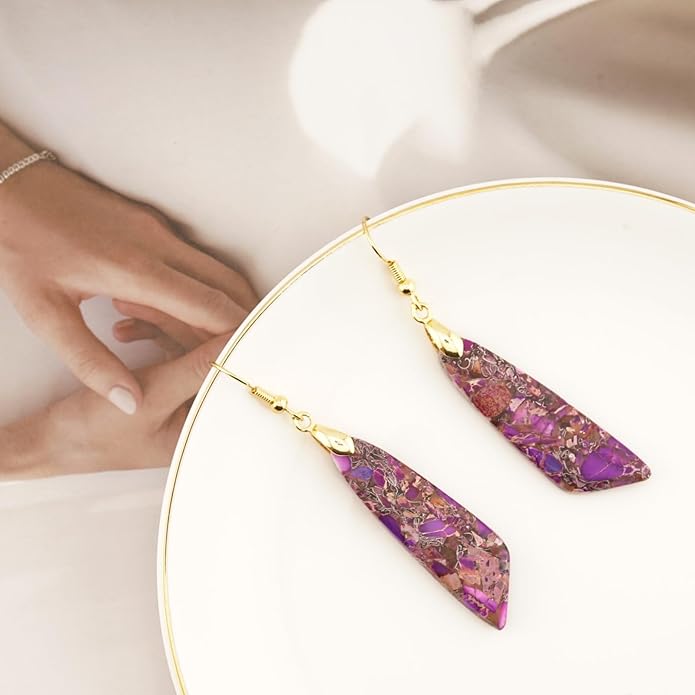 Jasper Stone Earrings for Women Trendy Dangle Earrings Fishhook Drop Earrings